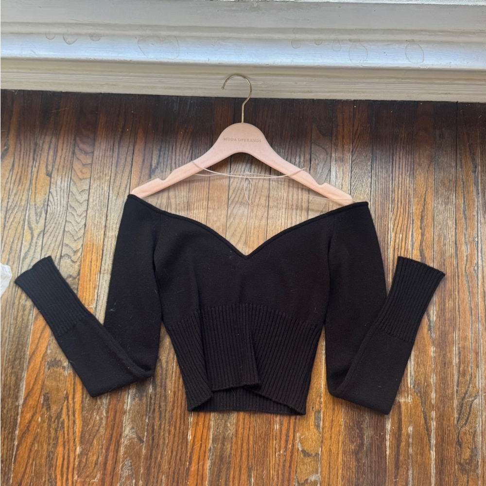 Black Off-the-Shoulder Knit Sweater